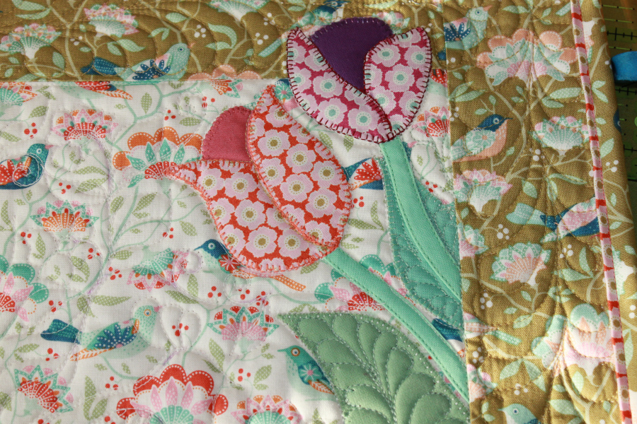 Close up detail of "Springtime Tulip" blanket stitch.