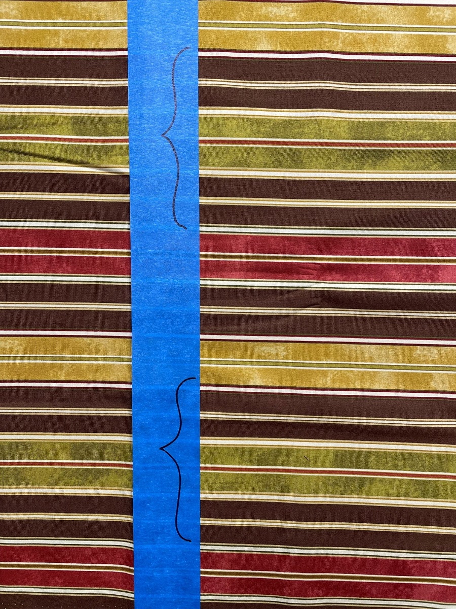 striped fabric with marked blue painters tape