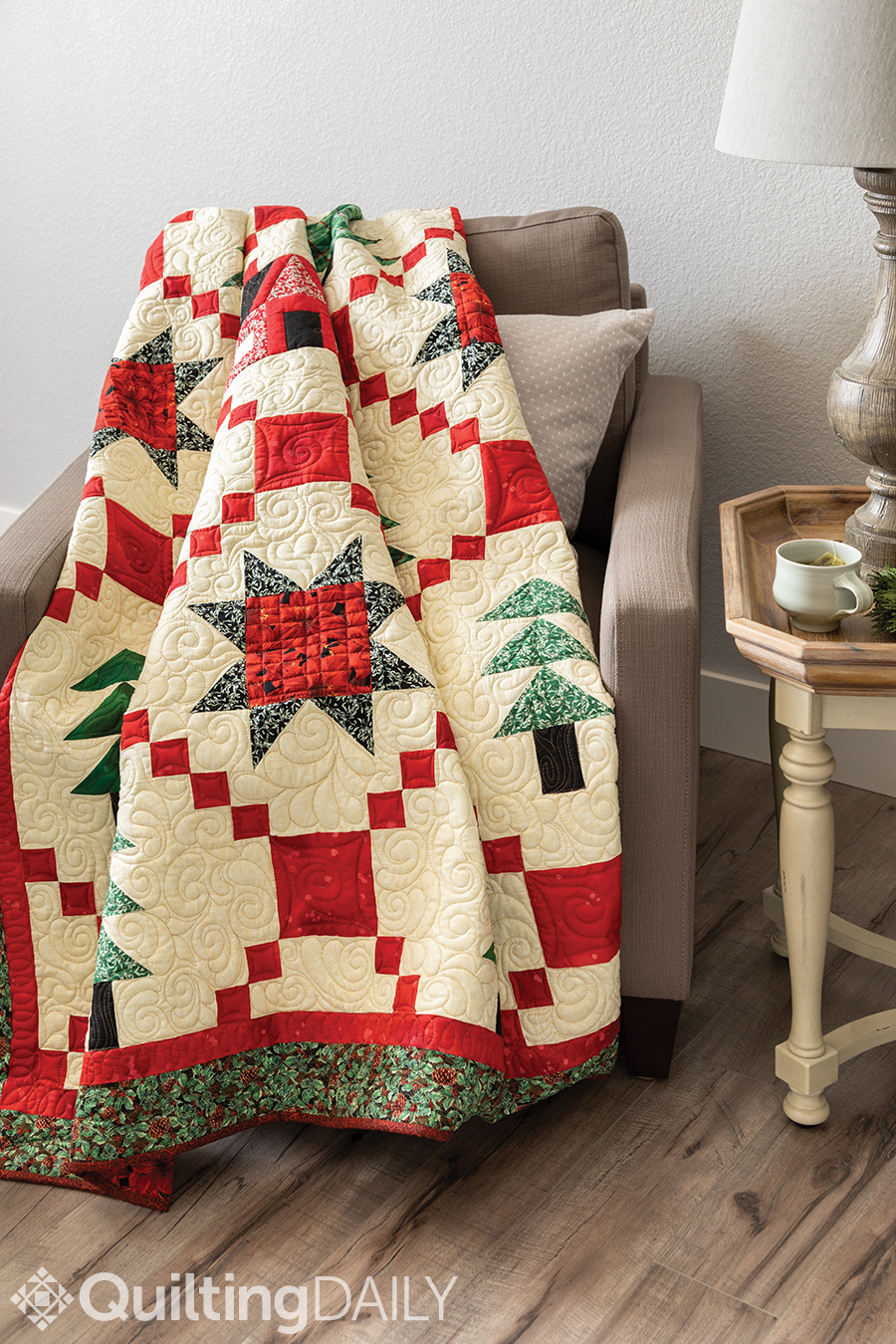 Free pattern: Path to Grandma's House - quilt displayed on a chair