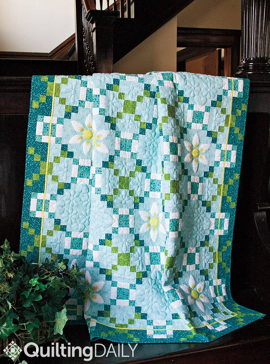 Free pattern: Irish Spring Surprise - quilt pattern on display in a home